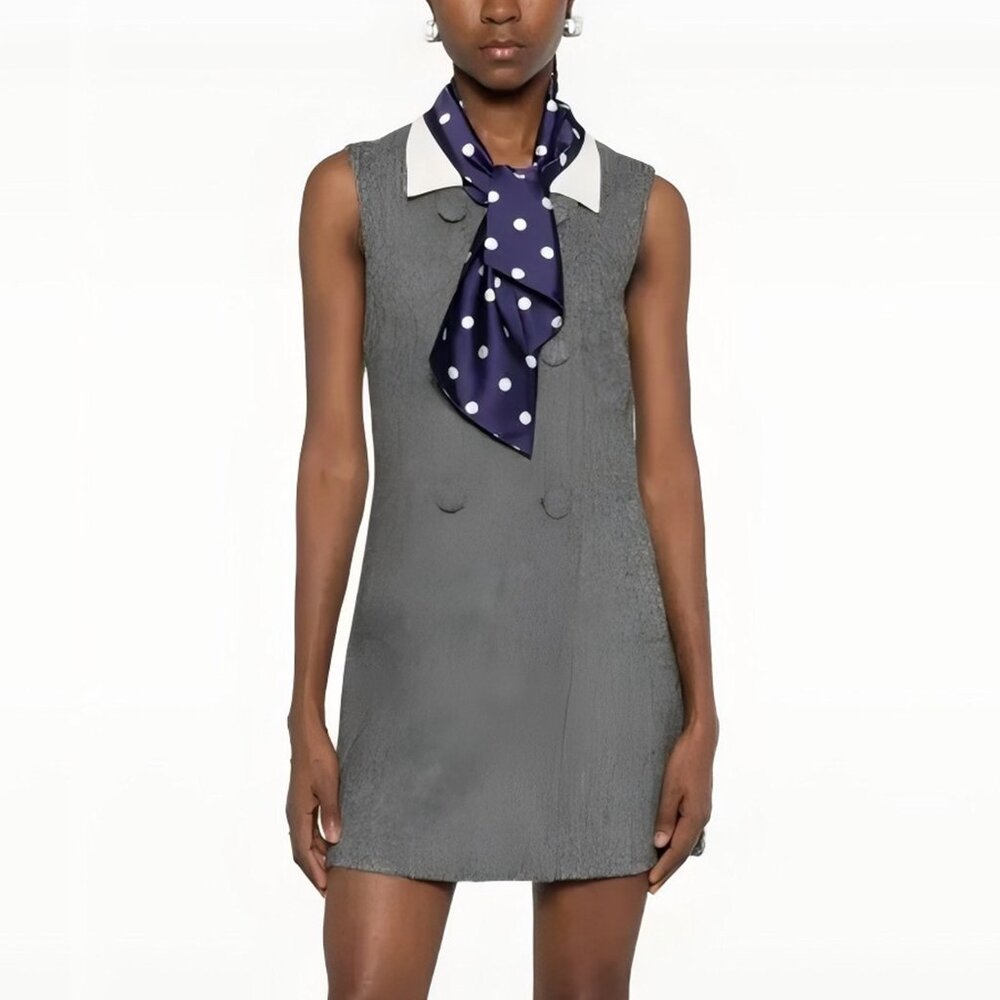 Self Portrait Grey Herringbone Scarf Detail Mini Dress